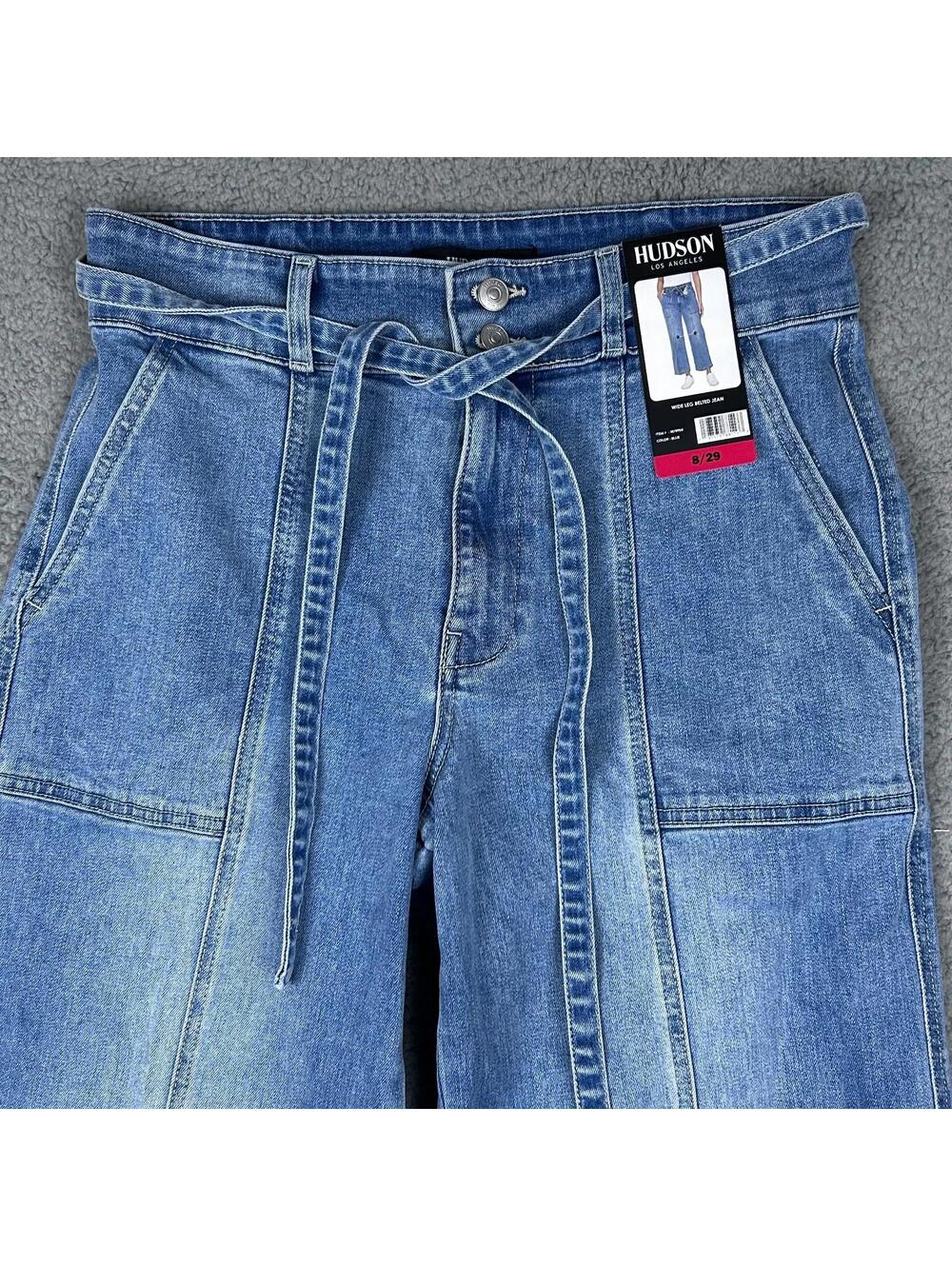Hudson Los Angeles Womens Wide Leg Belted Jeans Size 8/29 Blue Faded Denim - Picture 5 of 12